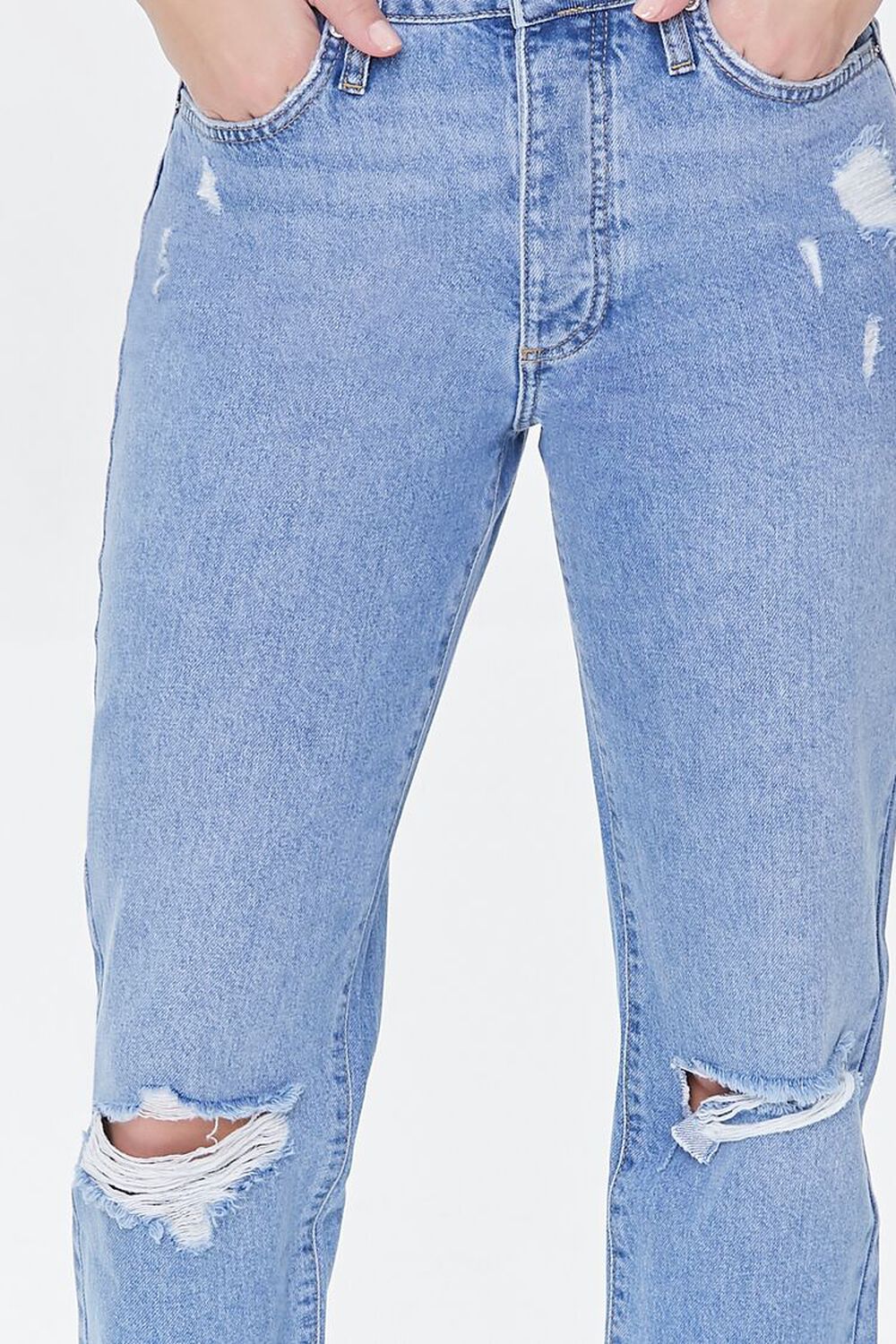 Recycled Cotton Distressed High-Rise Mom Jeans