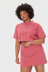 ROSE PETAL Plus Size Polo Shirt & Mini Skirt Set, image 1