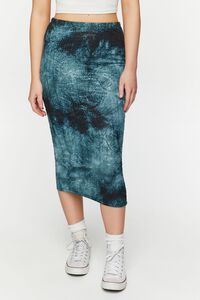 GREEN/MULTI Tie-Dye Bodycon Midi Skirt, image 2