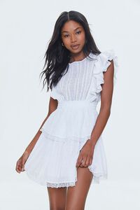 WHITE Clip Dot Lace Ruffled Mini Dress, image 1