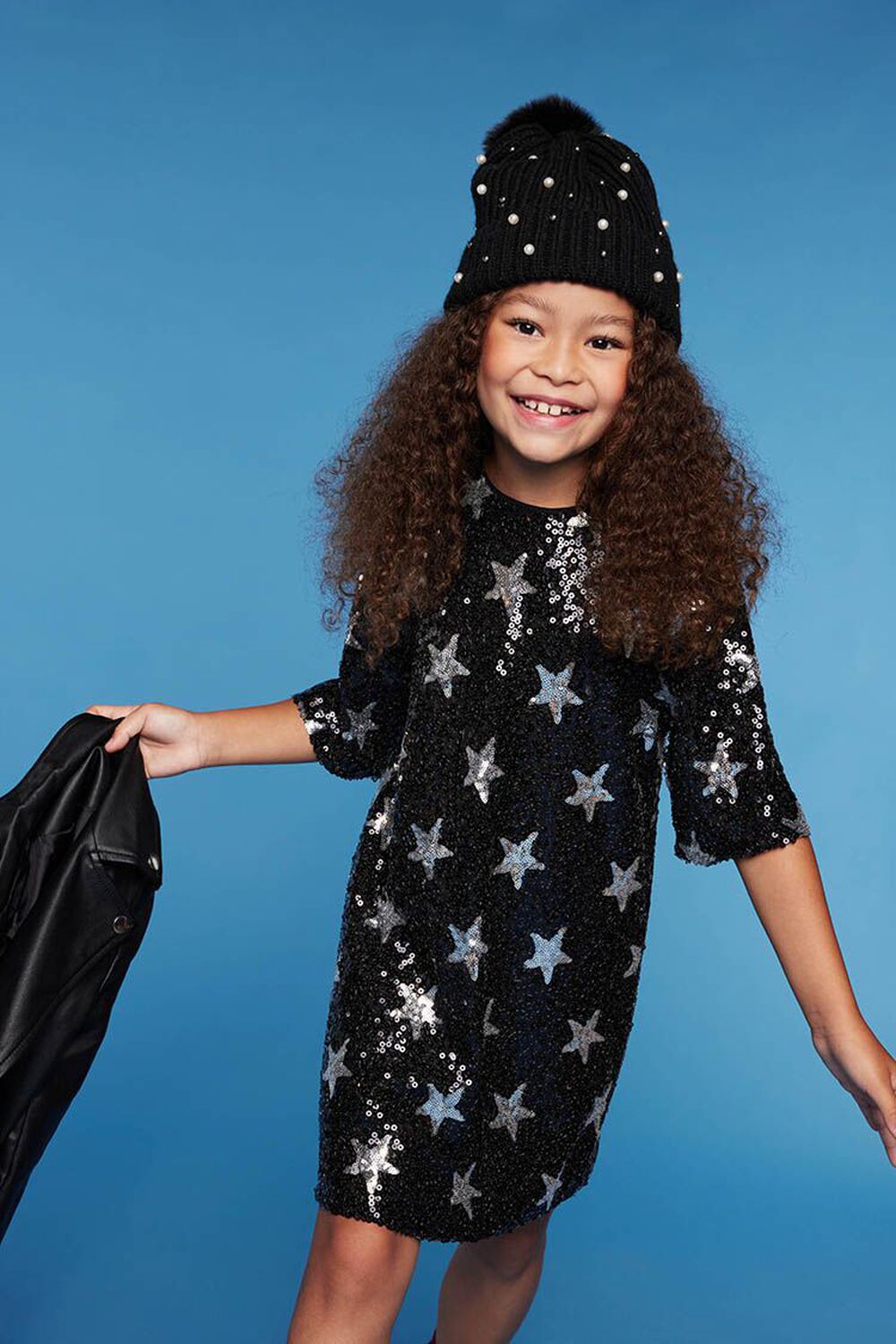 BLACK/SILVER Girls Star Sequin T-Shirt Dress (Kids), image 1