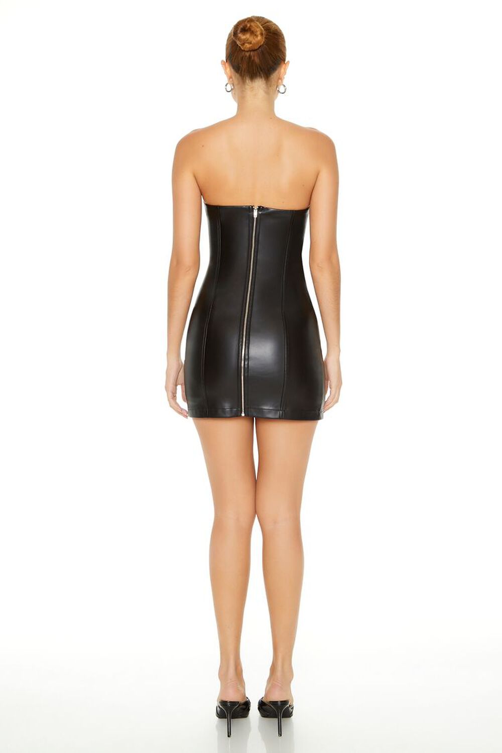 BLACK Faux Leather Mini Tube Dress, image 3