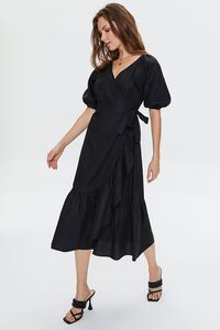 BLACK Flounce-Trim Wrap Midi Dress, image 4