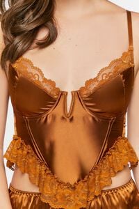 ROOT BEER Satin Lace-Trim Lingerie Corset, image 4