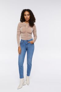 TAUPE Ruched Long-Sleeve Bodysuit, image 4