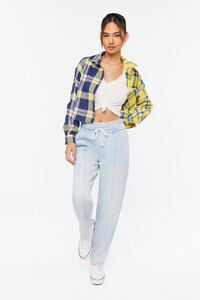 NAVY/GOLD Colorblock Plaid Cropped Shirt, image 4