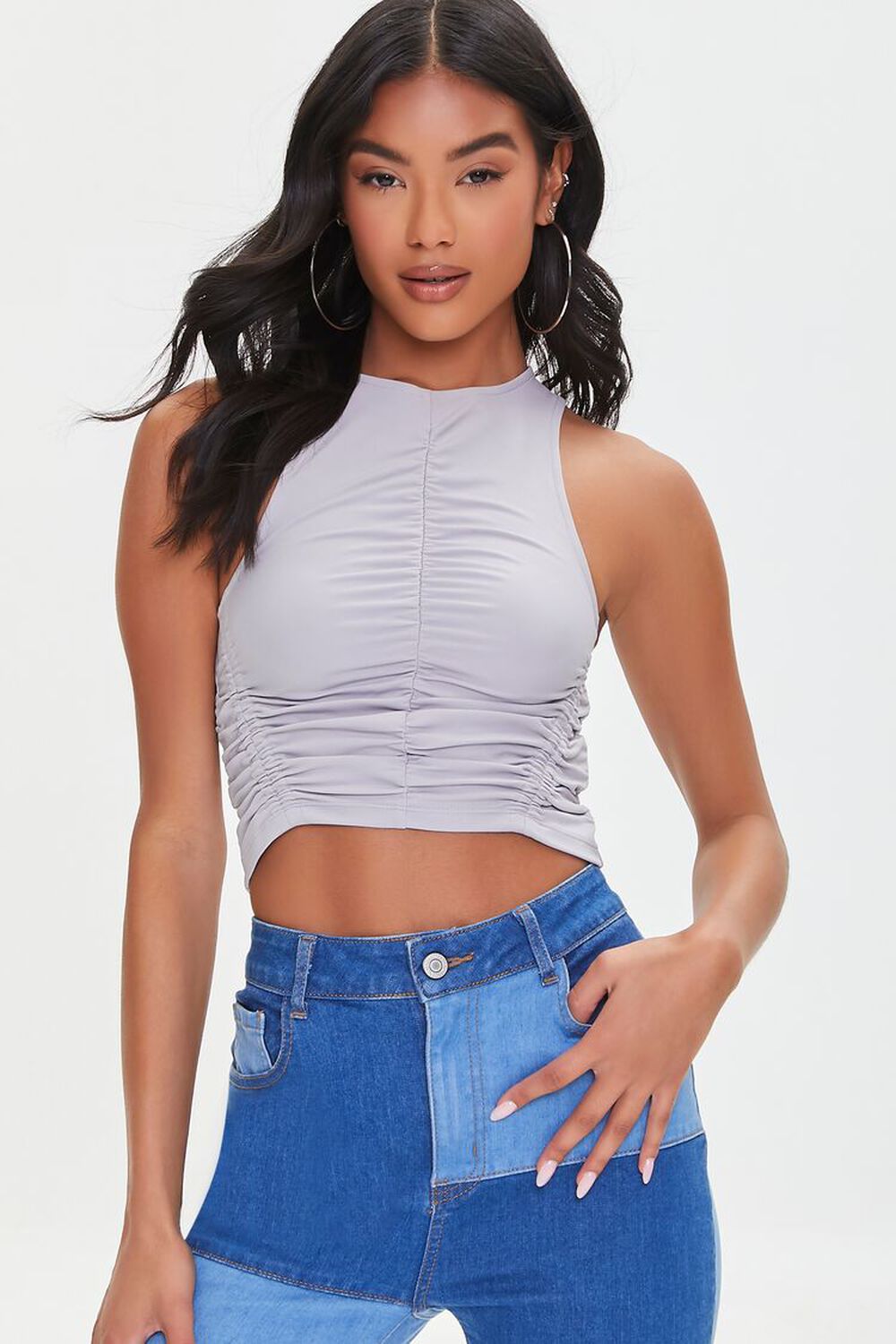 SILVER Ruched Crop Top, image 1