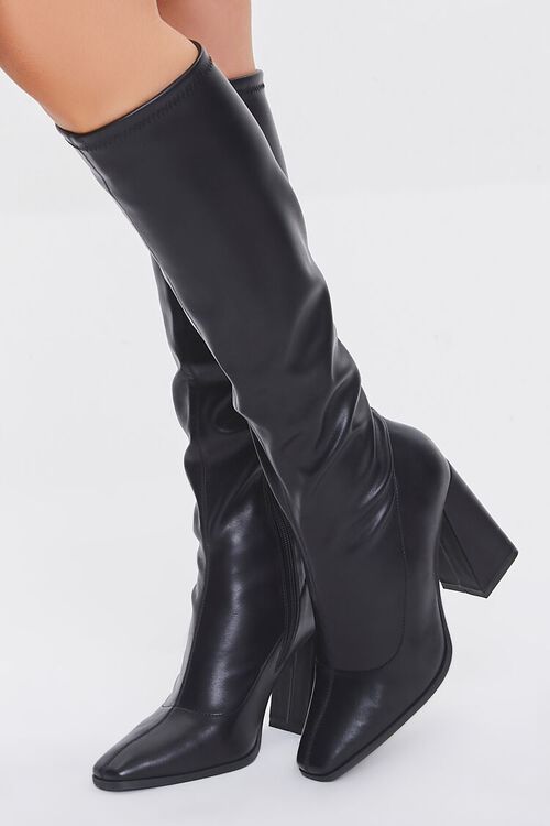BLACK Faux Leather Calf-High Boots, image 5