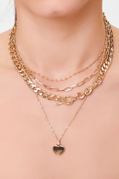 GOLD Heart Layered Chain Necklace, image 1