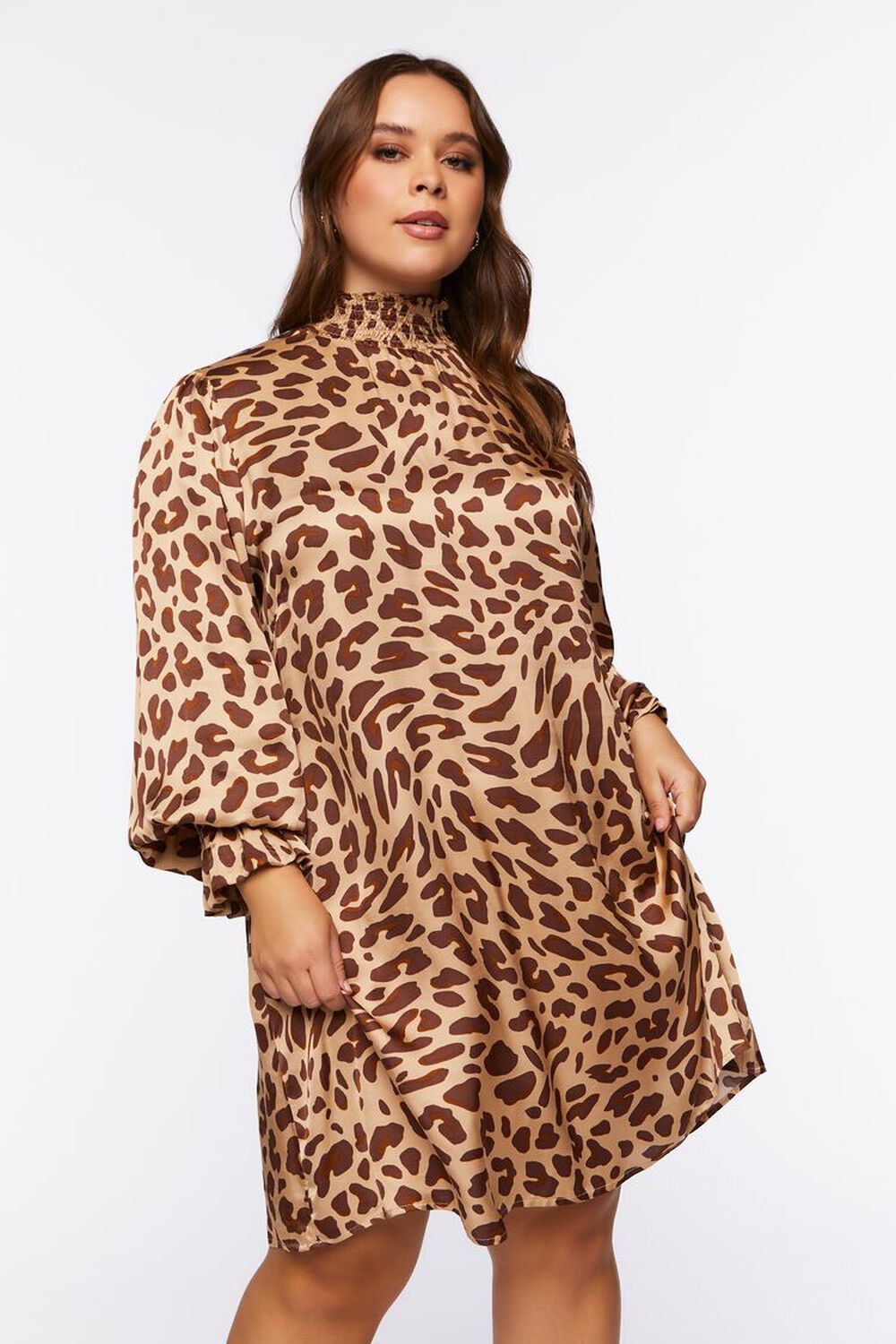 TAUPE/BROWN Plus Size Leopard Print Mini Dress, image 1