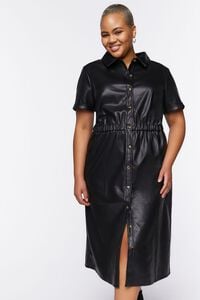 BLACK Plus Size Faux Leather Shirt Dress, image 4
