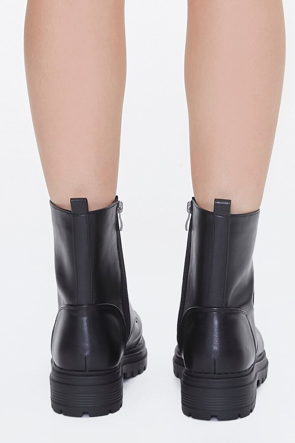 BLACK Faux Leather Lace-Up Ankle Boots, image 3
