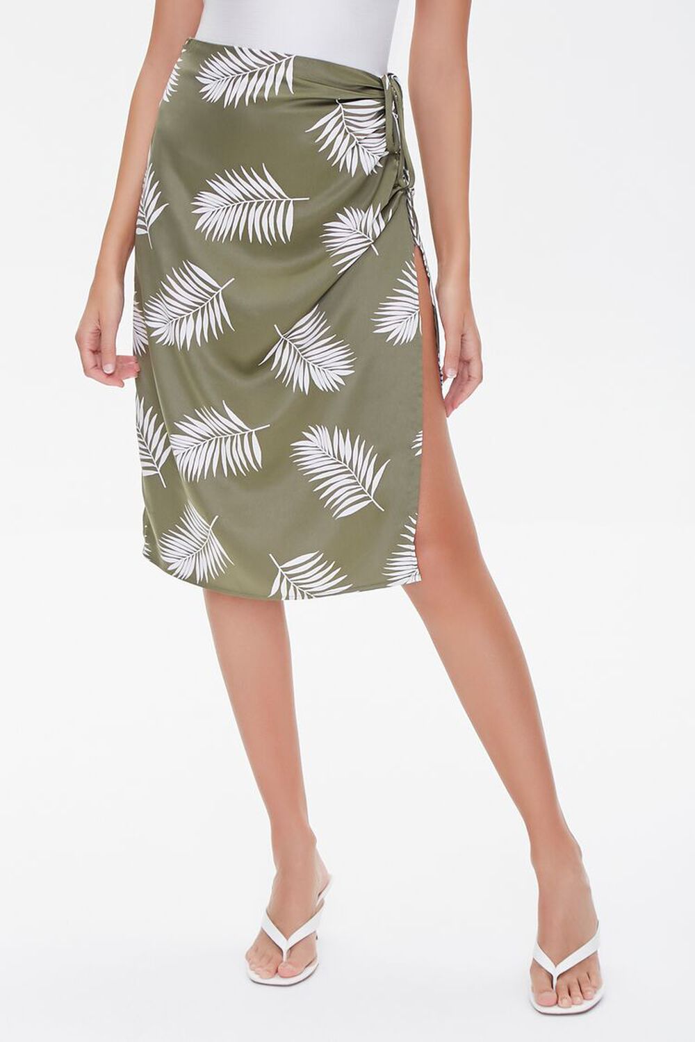 OLIVE/WHITE Tropical Leaf Print Skirt, image 2