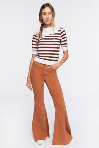 BROWN/WHITE Striped Collared Sweater-Knit Top, image 4