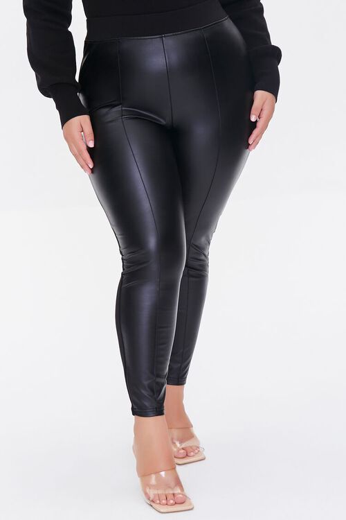 BLACK Plus Size Coated Duo-Tone Pants, image 2