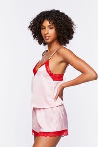 PINK/RED Satin Lace-Trim Cami & Shorts Pajama Set, image 2