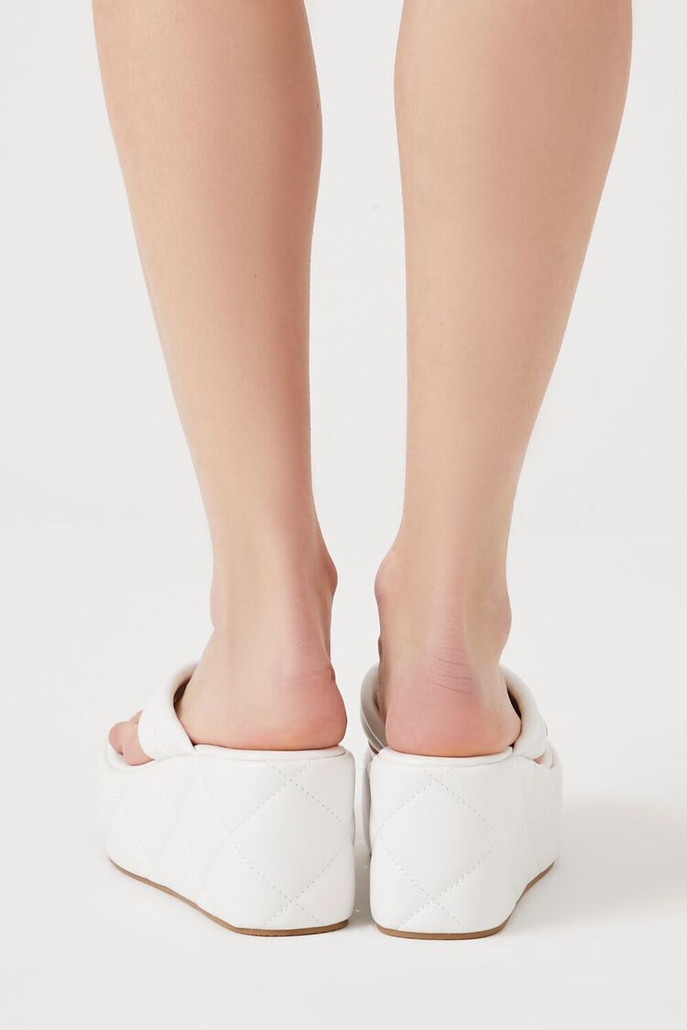 WHITE Faux Leather Quilted Wedges, image 2
