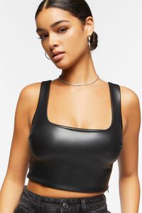 Faux Leather Cropped Tank Top, image 2