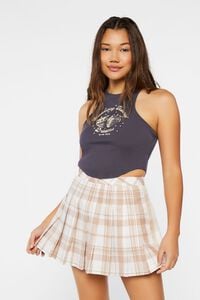 TAUPE/SKY BLUE Pleated Gingham Skirt, image 1