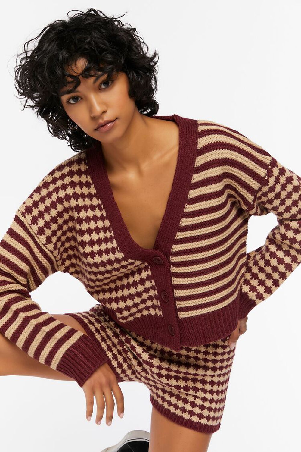MERLOT/MULTI Mixed Print Cardigan Sweater, image 1