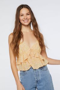 YELLOW/PINK Ditsy Floral Flounce Cami, image 1