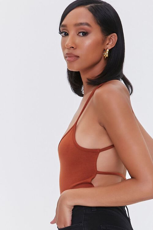 BROWN Strappy Cheeky Cami Bodysuit, image 3