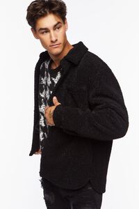 BLACK Faux Shearling Button-Up Jacket, image 2