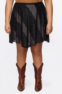 BLACK Plus Size Mesh Lace Mini Skirt, image 3