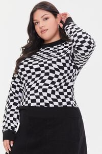 BLACK/MULTI Plus Size Checkered Sweater, image 1