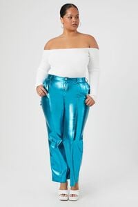 BLUE Plus Size Metallic Faux Leather Pants, image 5
