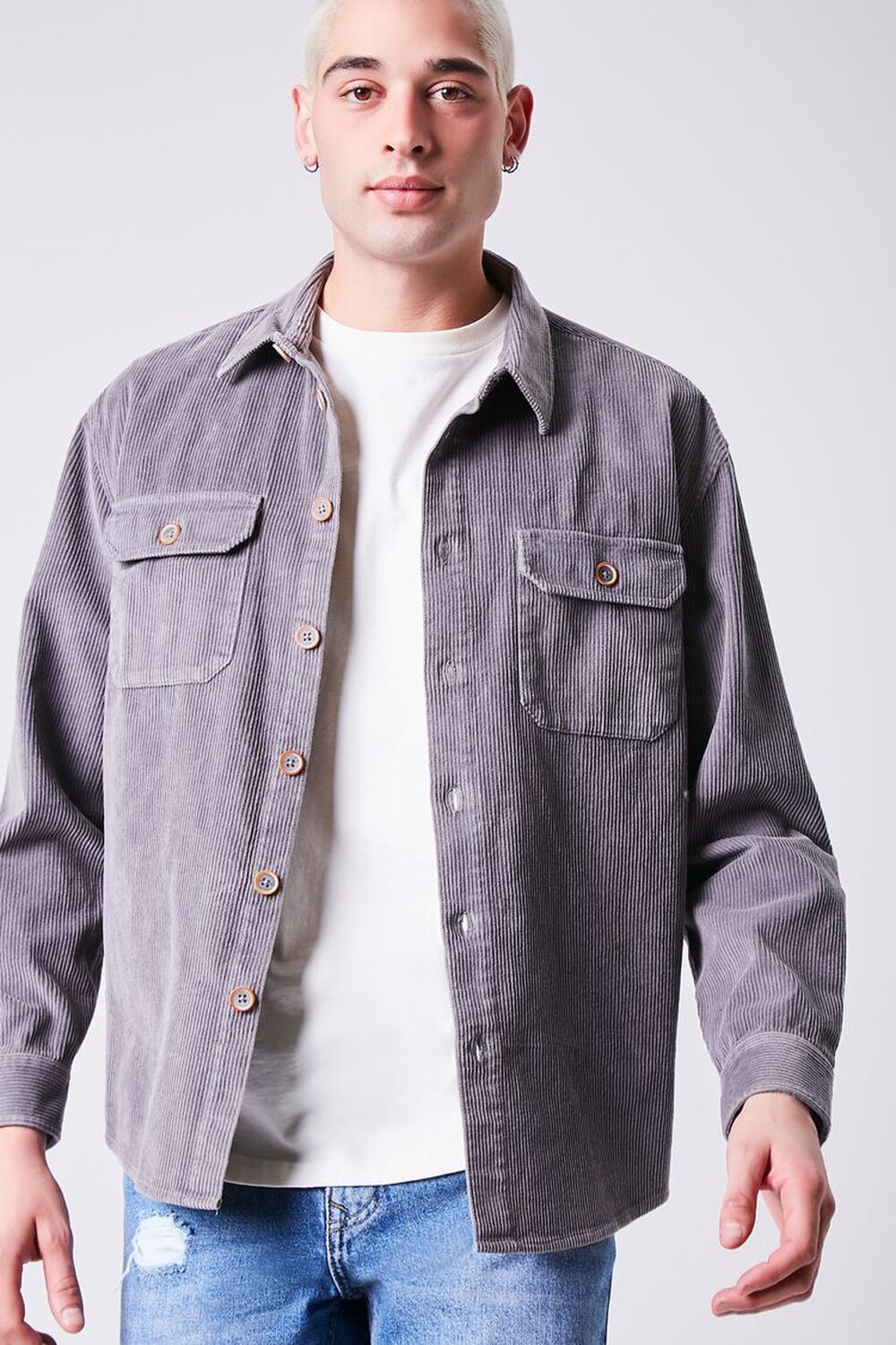 GREY Corduroy Button-Front Shirt, image 1
