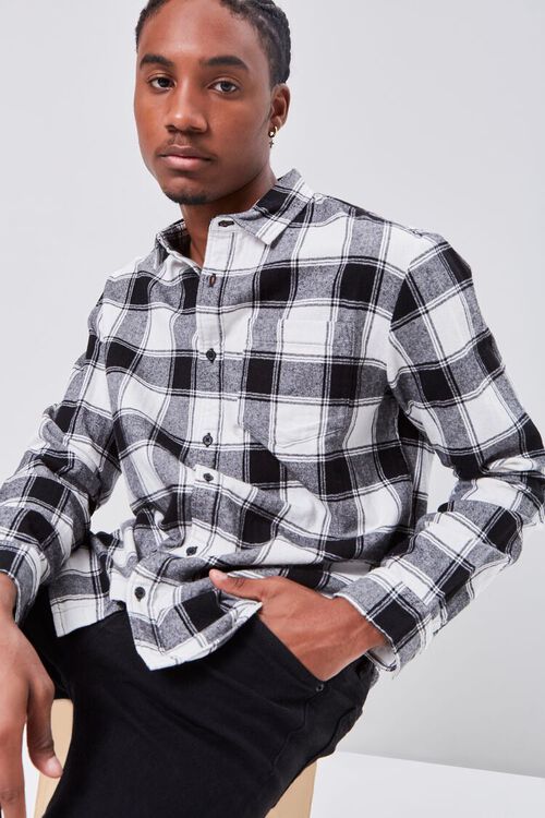 WHITE/BLACK Classic Fit Flannel Plaid Shirt, image 1