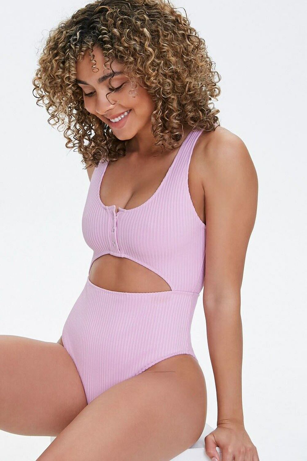PINK Ribbed Cutout One-Piece Swimsuit, image 1