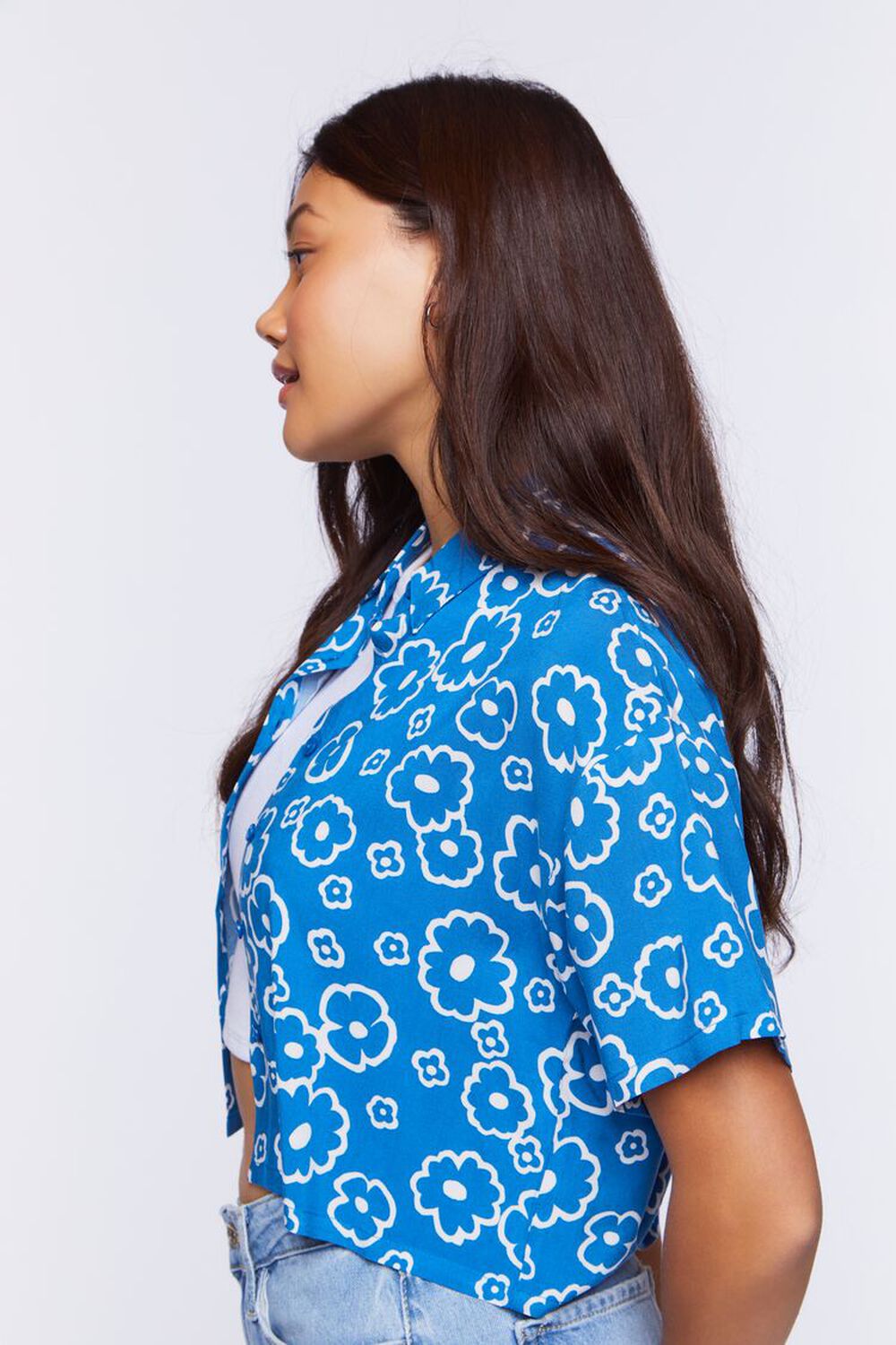 BIJOU BLUE/MULTI Floral Print Cropped Shirt, image 2