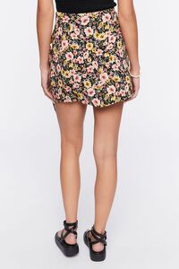 BLACK/MULTI Floral Print Wrap Mini Skirt, image 4