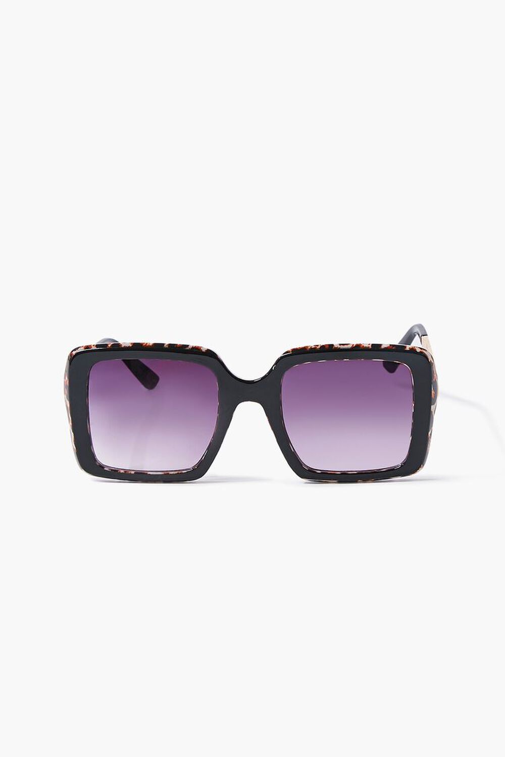 BLACK/BLACK Leopard Print-Trim Square Sunglasses, image 1