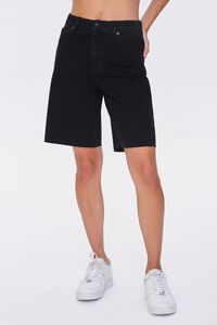 BLACK Raw-Cut Denim Bermuda Shorts, image 2