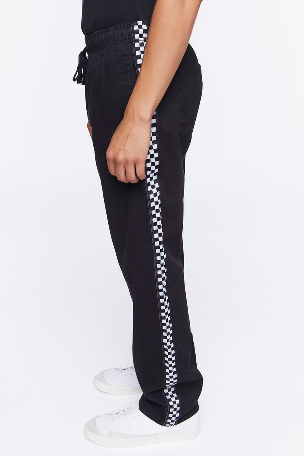 BLACK/WHITE Checkered-Trim Drawstring Pants, image 3
