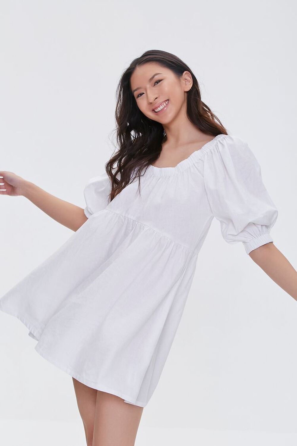 WHITE Linen-Blend Mini Dress, image 1