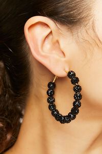 BLACK Rhinestone Beaded Hoop Earrings, image 1
