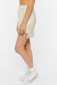 BEIGE Faux Suede Fringe-Trim Mini Skirt, image 3