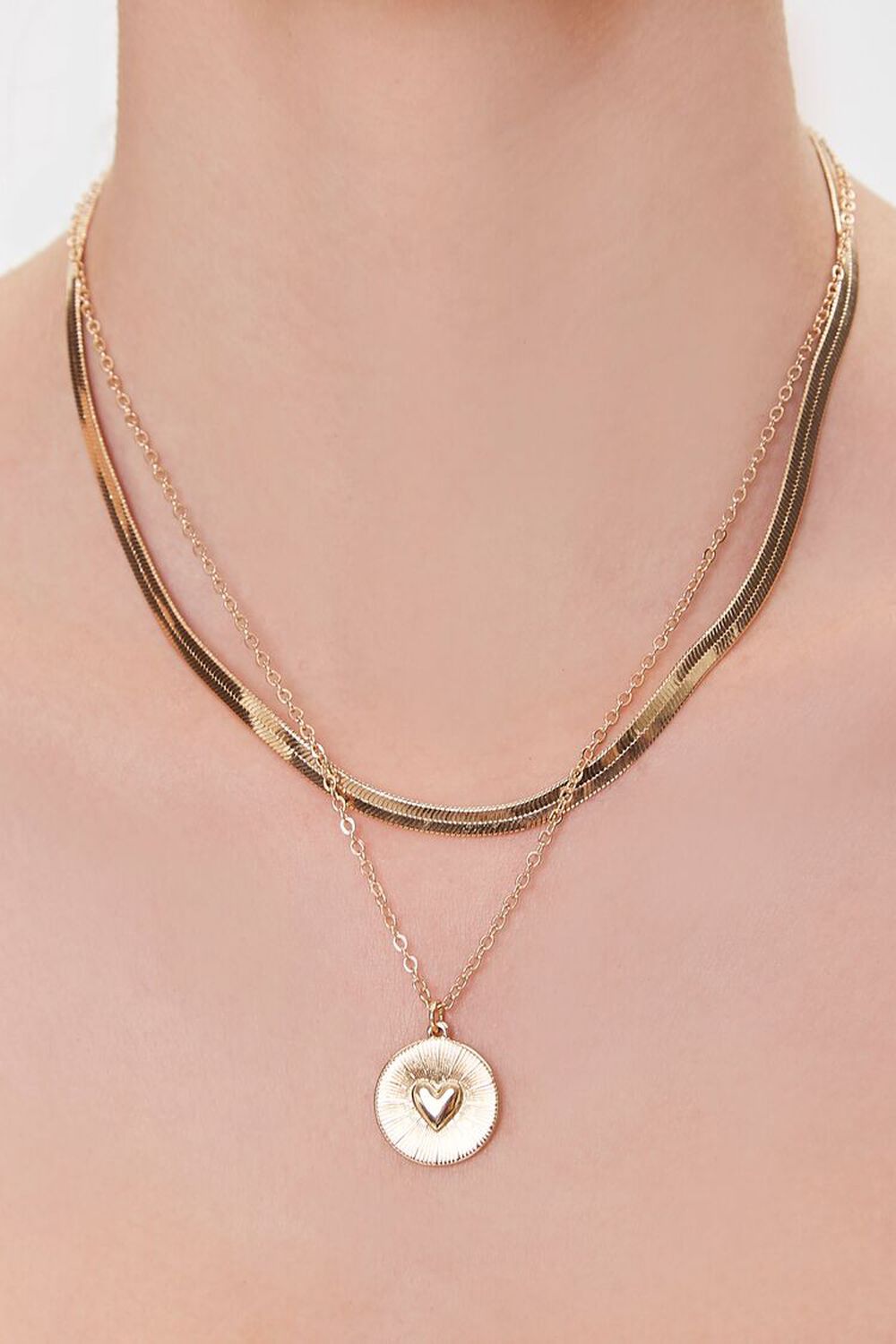 GOLD Heart Pendant Layered Necklace, image 1
