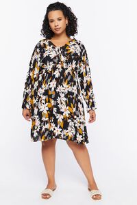 BLACK/MULTI Plus Size Floral Print Mini Dress, image 4