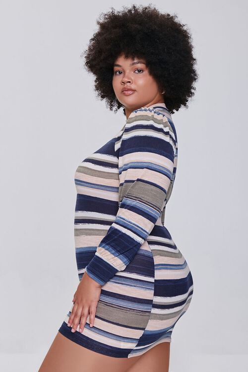 OLIVE/MULTI Plus Size Striped Bodycon Dress, image 2