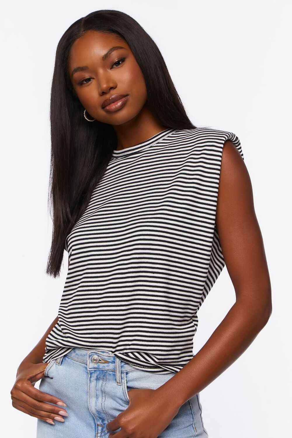 BLACK/WHITE Striped Muscle Tee, image 1