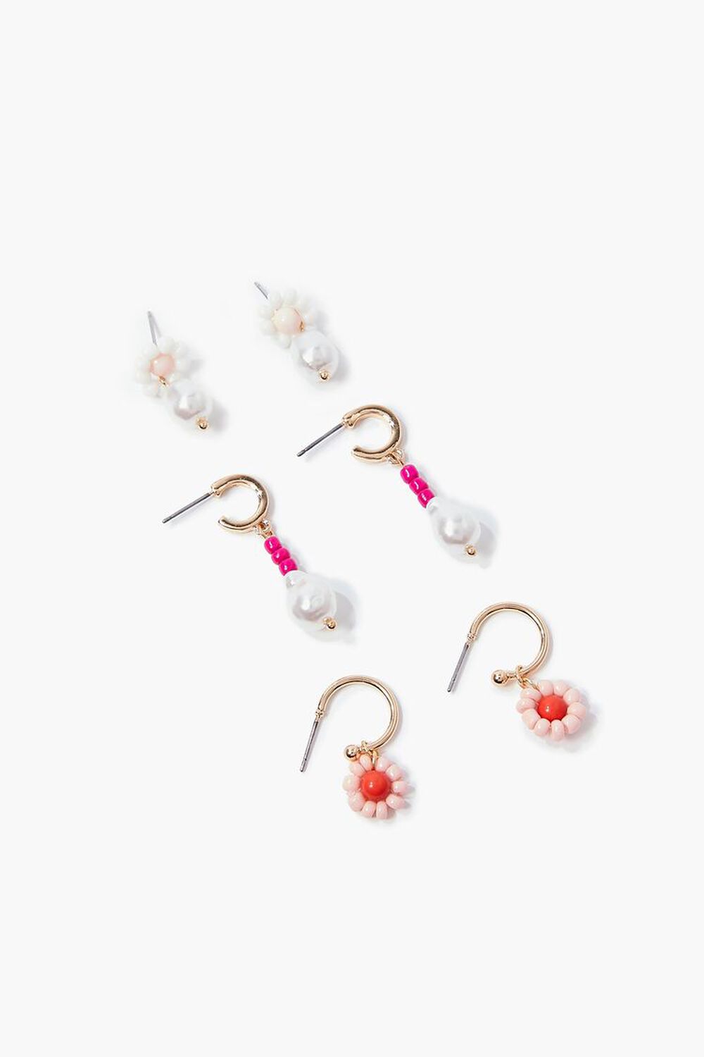 PINK/WHITE Beaded Floral Drop Earrings, image 1