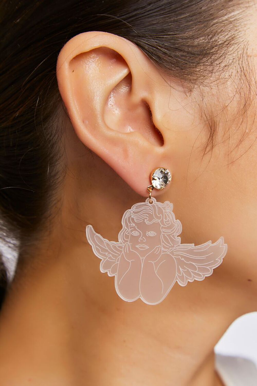 WHITE/GOLD Rhinestone Angel Drop Earrings, image 1