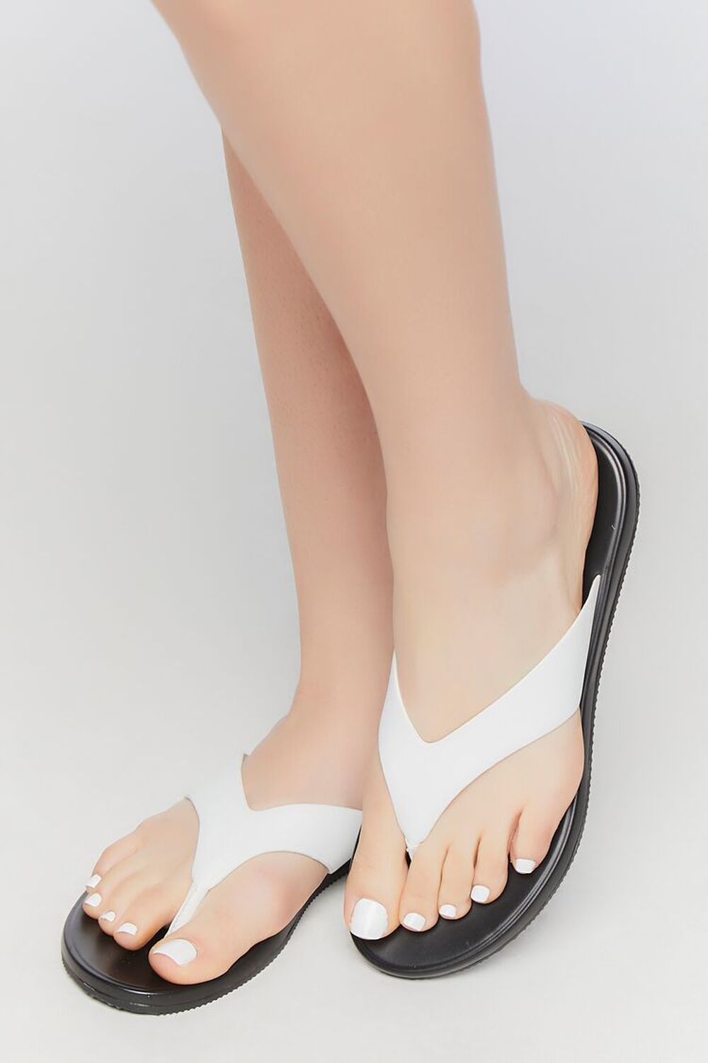WHITE Faux Leather Thong Sandals, image 1