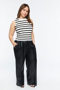 WHITE/BLACK Plus Size Striped Sleeveless Sweater-Knit Top, image 4
