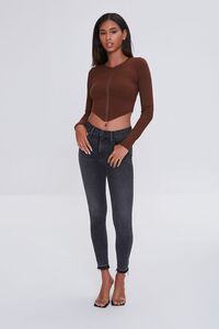 CHOCOLATE Ribbed Knit Zip-Front Crop Top, image 4